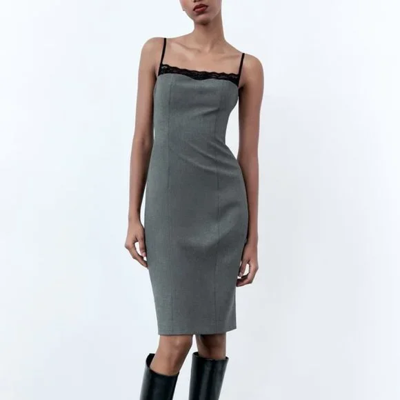 NWT LACE GRAY MNI DRESS - Picture 2 of 9